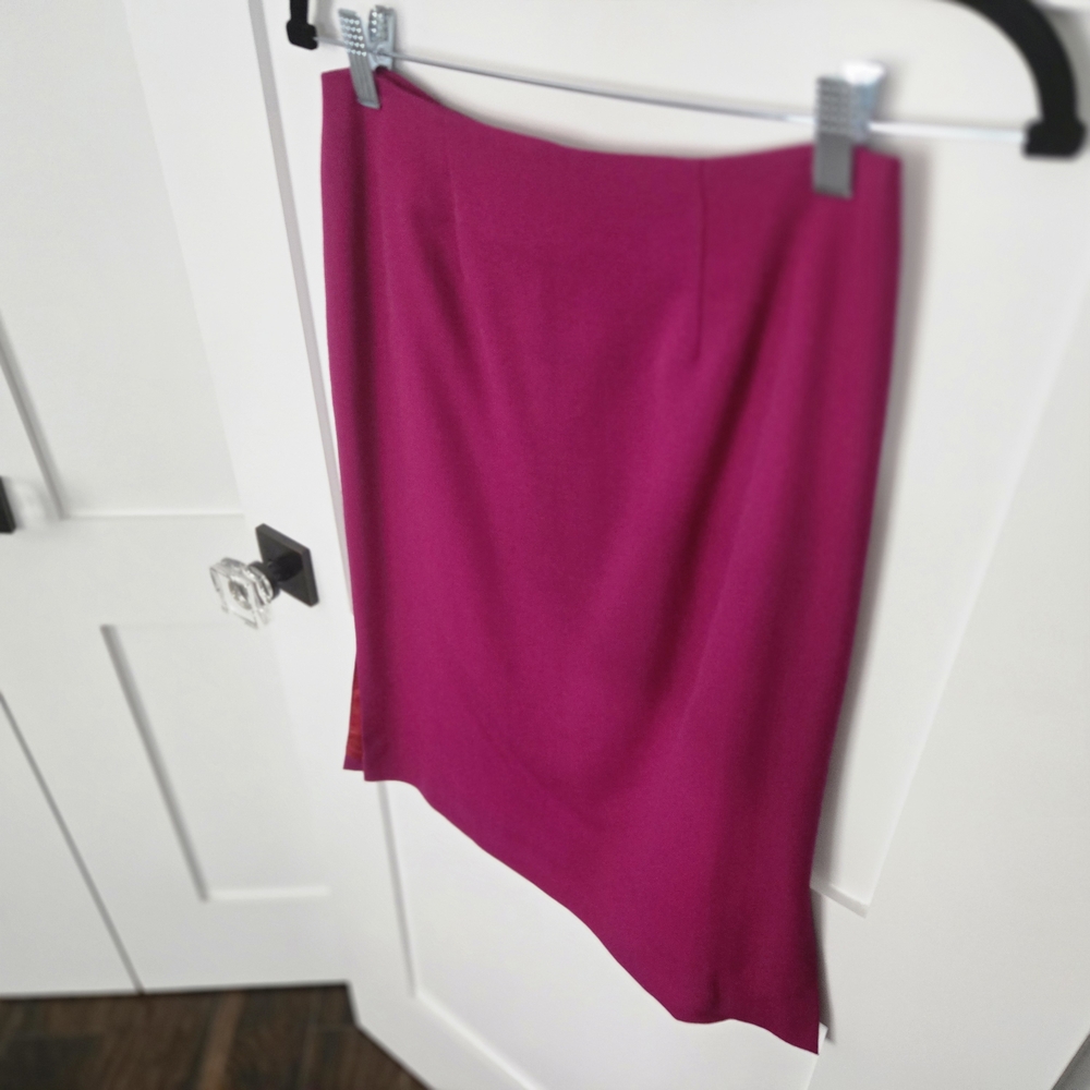 Vintage Albert Chan Magenta Pencil Midi Skirt With Side Slit Size 6 100% Wool - Picture 13 of 13